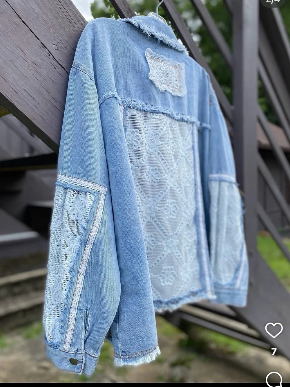 POL Denim Jacket with White eyelet embroidered Lace Inset Med - Picture 2 of 8